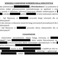 Wniosek o ujawnienie numerów ksiąg wieczystych, by sprawdzić kto jest właścicielem mieszkania.
