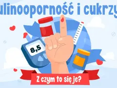 Insulinooporność i cukrzyca. Co pić na obniżenie cukru? Glukometr, strzykawka, leki i kropla krwi na palcu.