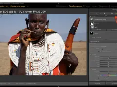 Portrait d'un homme Massaï, ajustements de masques dans Lightroom dernière version.