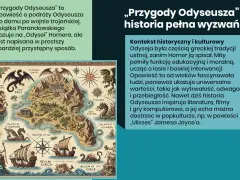Ilustracja do "Przygód Odyseusza" Jana Parandowskiego. Mapa przedstawia mityczne krainy, potwory i statki, nawiązując do Odysei.