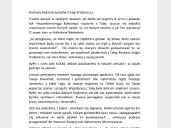 Wzór pożegnania zmarłego księdza proboszcza, czytany przez katechetów. Wyrazy żalu i wdzięczności za wspólny czas.