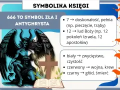 Symbolika z Apokalipsy św. Jana: 666 to znak Antychrysta. Liczby 7 i 12 oznaczają doskonałość i lud Boży. Kolory: biały (zwycięstwo), czerwony (wojna), czarny (śmierć).
