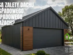 Nowoczesny garaż z ciemnoszarym, pionowym poszyciem i drewnianymi akcentami. Dach jednospadowy, idealny do nowoczesnych budynków.