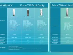 Familia de resistencias Prism T18E: T18E Coil 1.5Ω, M18 Coil 1.6Ω, T18E Coil 1.7Ω. Kantha, algodón orgánico, MTL, 11-14W.
