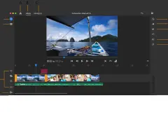 Edycja wideo w Adobe Premiere Rush: montaż ujęć z łodzi na tle wysp.