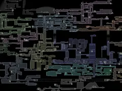 Mapa detallado de Hallownest, mostrando todas las áreas y caminos explorables. Aquí se encuentran todas las larvas Hollow Knight, esperando ser descubiertas.