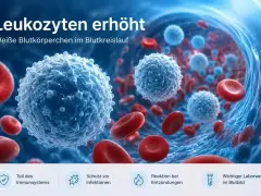 Weiße Blutkörperchen (Leukozyten) im Blutkreislauf, die auf eine erhöhte Anzahl hindeuten. Sie sind Teil des Immunsystems und wichtig für die Reaktion bei Entzündungen.