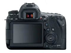 Arrière d'un appareil photo reflex numérique noir, le **Canon 6D Mark IV**, avec son écran LCD, son viseur et ses boutons de commande.