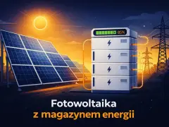 Fotowoltaika z magazynem energii w Polsce. Panele słoneczne ładują baterie, które zasilają sieć energetyczną.