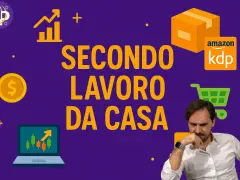 Uomo pensieroso, grafici, pacco Amazon KDP e carrello: idee per trovare un secondo lavoro da casa e aumentare i guadagni.