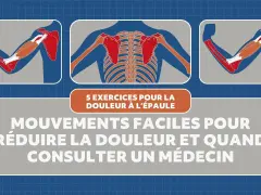 Illustrations anatomiques montrant les muscles de l'épaule et du bras, avec le texte "5 exercices pour la douleur à l'épaule". Idéal pour les tendinite épaule exercices.