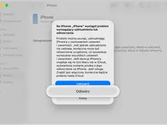 Komunikat o błędzie na iPhonie, który wymaga uaktualnienia lub odtworzenia. Aby rozwiązać problem, kliknij "Uaktualnij" lub "Odtwórz", aby odblokować iPhone'a.