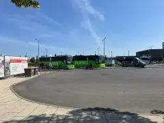 Zielona flota Flixbus na parkingu. Może ktoś właśnie planuje flixbus zwrot biletu, widząc te autokary.
