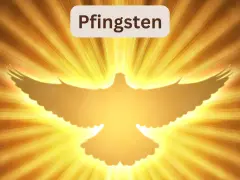Ein leuchtender Geist in Taubenform vor goldenen Strahlen. Pfingsten 2027 – ein Symbol des Friedens und der Hoffnung.