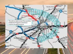 Mapa drogowa z zaznaczoną trasą S50, obwodnicą aglomeracji warszawskiej, oraz autostradą A2 i S8.