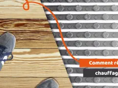 Un pied sur un parquet en bois, l'autre sur un système de chauffage au sol. Apprenez le réglage température plancher chauffant pour un confort optimal.