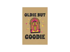 Ein bunter Jukebox-Druck mit der Aufschrift "Oldie but goodie". Perfekt für Musikliebhaber, die den Charme vergangener Zeiten schätzen.