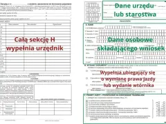 Wniosek o wydanie prawa jazdy, wypełnia urzędnik lub osoba składająca wniosek.