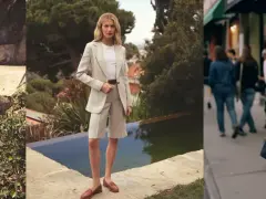Tres mujeres lucen trajes elegantes, mostrando la androginia en mujer con estilo moderno y seguro.
