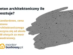 Szary beton architektoniczny z widocznymi porami i tekstem informującym o cenie.