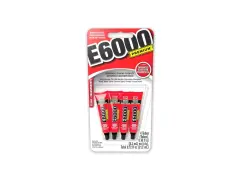E6000 Premium adhesive bonds plastics like Polycarbonate, PVC, and ABS. This package contains four tubes of clear, industrial-strength contact adhesive.