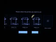 Ekran wyboru drukarki na Creality Sonic Pad. Widoczne modele Ender-3 v2, w tym jeden z CR Touch.