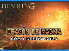 El dragón de magma de Elden Ring, una criatura de fuego y furia, arde en el paisaje.