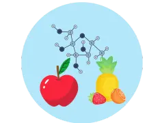 Struktura chemiczna fruktozy i owoce (jabłko, ananas, truskawka, pomarańcza) - czy fruktoza jest zdrowa?
