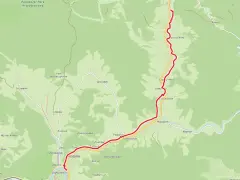 Mapa z zaznaczoną trasą rowerową velo krynica, prowadzącą przez Muszynę, Złockie i okolice Popradzkiego Parku Krajobrazowego.