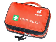 Trousse de secours randonnée liste : une trousse orange et noire Deuter avec un logo blanc et une croix verte. Indispensable pour toute aventure.