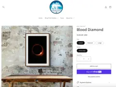 Strona prezentuje zdjęcie "Blood Diamond" autorstwa Dave'a Sandforda, pokazując, jak zarabiać na zdjęciach, sprzedając je w różnych rozmiarach i opcjach ram.