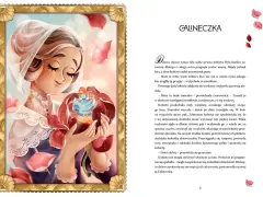 Kobieta trzyma w dłoniach pąk róży, z którego wyłania się maleńka dziewczynka. Ilustracja nawiązuje do baśni Andersena.