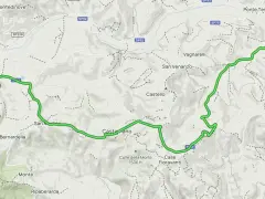 Mappa del cammino dei cappuccini, con sentiero verde che attraversa colline e borghi come Rola, Castiglione e Borgo Cappuccini.