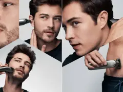 Hombres usando recortadora para barba, orejas y cuerpo. Descubre cada cuanto afeitarse para un look impecable.