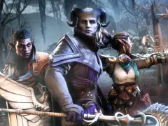 Trzej bohaterowie, w tym elf, demon i łuczniczka, przygotowują się do walki w mrocznym lesie. Zapowiada się epicka przygoda w Dragon Age 4.
