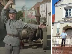 Scena z serialu "Gdzie kręcono Wiosna Panie Sierżancie" i współczesne zdjęcie Muzeum Stanisława Grzesiuka.