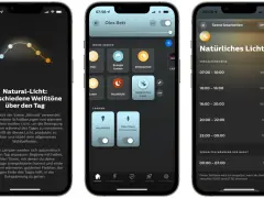 App-Ansicht: "Natürliches Licht" passt die Beleuchtung über den Tag an, von kühlem Morgenlicht bis warmem Abendlicht.
