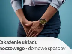 Kobieta z rękami skrzyżowanymi na podbrzuszu, sugerująca dyskomfort. Szuka informacji: co na zapalenie cewki moczowej bez recepty.