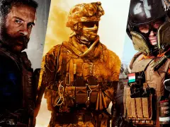 Tres soldados de los juegos de Call of Duty, listos para la acción.