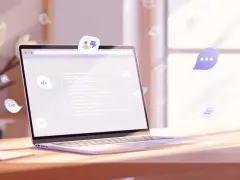 Laptop zeigt Code, der auf Symfony Messenger hinweist. Sprechblasen mit Icons schweben umher, wie bei einer Benachrichtigung.