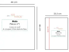 Patron tote bag à imprimer : pièce n°1 (corps du sac) à couper 2 fois, pièce n°2 (poche) à couper 1 fois. Dimensions indiquées.