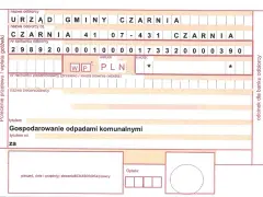 Przelew na rzecz Urzędu Gminy Czarnia za gospodarowanie odpadami komunalnymi. Opłaty za śmieci.