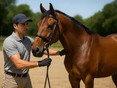 Un cavalier professionnel, concentré, tient les rênes d'un cheval bai. Le salaire d'un cavalier pro dépend de son talent.