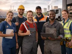 Ein Lächeln sagt mehr als tausend Worte: Hier sind Menschen verschiedener Berufe, die zeigen, was ist der beste beruf – die Arbeit, die man liebt.