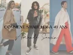 Trois femmes montrent des looks tendance pour un style femme 40 ans : manteau en peau de mouton, perfecto et pantalon large.
