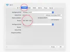 Konfiguracja sieci TCP/IP, gdzie adres routera to 192.168.1.254.