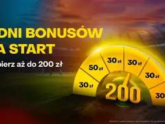 6 dni bonusów na start, odbierz do 200 zł. Dowiedz się, jak zacząć obstawiać mecze i zgarnij bonusy!