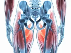 Anatomia miednicy i ud, pokazująca mięśnie. Dowiedz się, jak ćwiczyć mięśnie Kegla u mężczyzn, wzmacniając te kluczowe partie.