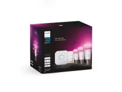 Philips Hue-paket med brygga, dimmer och tre färgade ljus. Styr belysningen enkelt, även med en Philips Hue timer.