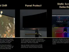 Bild zeigt Funktionen zum Schutz von OLED-Displays vor Einbrennen: Pixel Shift, Panel Protect und Static Screen Detection.